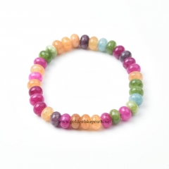 Random Mixed Dyed Jade Plain Rondelles Stretch Bracelets, Approx 5x8mm, Sell by Piece