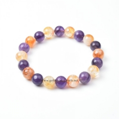Amethyst+Citrine Plain Rounds Stretch Bracelets, Approx 10mm, Sell by Piece