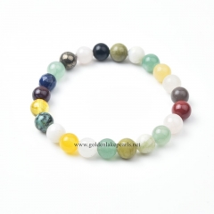 Random Mixed Stone Plain Rounds Stretch Bracelets, Approx 8mm, Sell by Piece