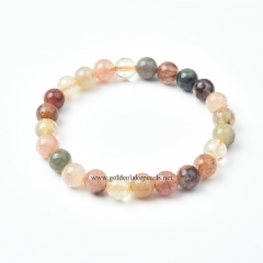Multicolor Rutilated Quartz Plain Rounds Stretch Bracelets, Approx 8-10mm, Sell by Piece