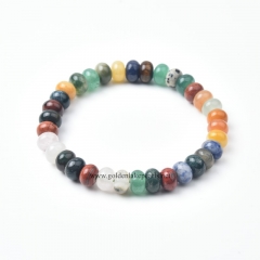 Random Mixed Stone Plain Rondelles Stretch Bracelets, Approx 5x8mm, Sell by Piece
