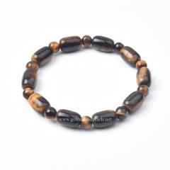 Yellow Tiger Eye Plain Drums+Plain Rounds Stretch Bracelets, Approx 8x12mm, Sell by Piece