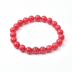 Dyed Red Coral Color Jade Plain Rounds Stretch Bracelets, Approx 8-10mm, Sell by Piece
