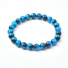 Faux Lake Blue Tiger Eye Plain Rounds Stretch Bracelets, Approx 8-10mm, Sell by Piece