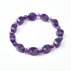 Purple Agate Twisted Drum Beads Stretch Bracelets, Approx 8x12mm, Sell by Piece