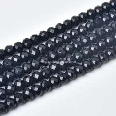 Black Agate Faceted Rondelles, Sharp Facets, Approx 5x8mm, Approx 38cm/strand