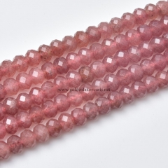 Ruby Strawberry Quartz Faceted Rondelles, Sharp Facets, Approx 5x8mm, Approx 38cm/strand
