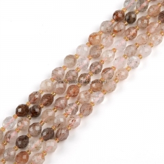 Black Gold Super Seven Quartz Faceted Rices, with Seed Beads, Approx 6.5-7x7.5-8.5mm, Approx 38cm/strand