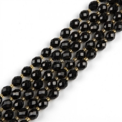 Black Agate Faceted Rices, with Seed Beads, Approx 6.5-7x7.5-8.5mm, Approx 38cm/strand