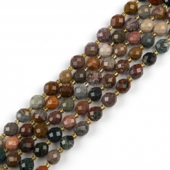 Ocean Jasper Faceted Rices, with Seed Beads, Approx 6.5-7x7.5-8.5mm, Approx 38cm/strand