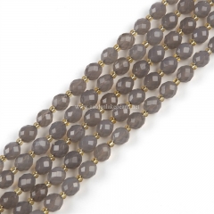 Grey Agate Faceted Rices, with Seed Beads, Approx 6.5-7x7.5-8.5mm, Approx 38cm/strand
