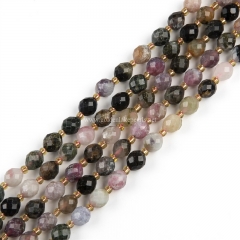 Multicolor Tourmaline Faceted Rices, with Seed Beads, Approx 6.5-7x7.5-8.5mm, Approx 38cm/strand