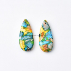 Impression Jasper Drop Earrings, with Gold Color Plated Base Metal Ear Hook, Approx 15x35mm, Sell by Pair