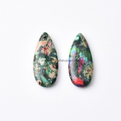 Impression Jasper Drop Earrings, with Gold Color Plated Base Metal Ear Hook, Approx 15x35mm, Sell by Pair