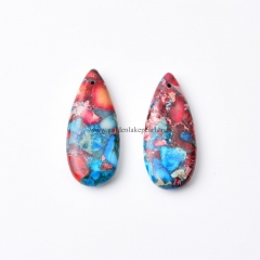Impression Jasper Drop Earrings, with Gold Color Plated Base Metal Ear Hook, Approx 15x35mm, Sell by Pair