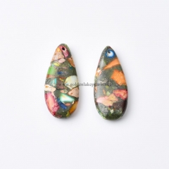 Impression Jasper Drop Earrings, with Gold Color Plated Base Metal Ear Hook, Approx 15x35mm, Sell by Pair