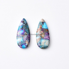 Impression Jasper Drop Earrings, with Gold Color Plated Base Metal Ear Hook, Approx 15x35mm, Sell by Pair