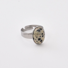 Dalmatian Jasper Stainless Steel Adjustable Finger Rings, Stone Approx 10x14mm, Sell by Piece