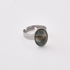 Fancy Jasper Stainless Steel Adjustable Finger Rings, Stone Approx 10x14mm, Sell by Piece