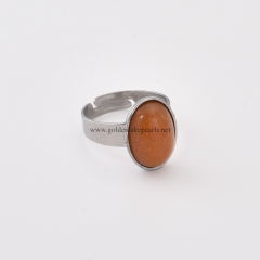 Red Aventurine Stainless Steel Adjustable Finger Rings, Stone Approx 10x14mm, Sell by Piece