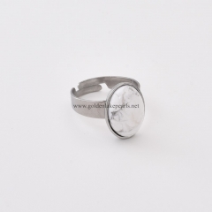 Howlite Stainless Steel Adjustable Finger Rings, Stone Approx 10x14mm, Sell by Piece