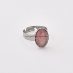 Red Watermelon Quartz Stainless Steel Adjustable Finger Rings, Stone Approx 10x14mm, Sell by Piece