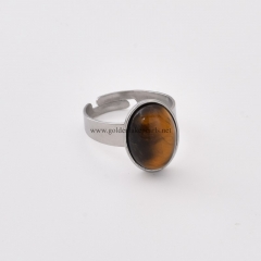 Yellow Tiger Eye Stainless Steel Adjustable Finger Rings, Stone Approx 10x14mm, Sell by Piece