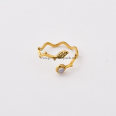 Opalite Gold Plated Stainless Steel Wave Leaf Open Finger Rings, Stone Approx 3mm, Sell by Piece
