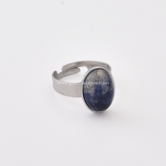 Sodalite Stainless Steel Adjustable Finger Rings, Stone Approx 10x14mm, Sell by Piece