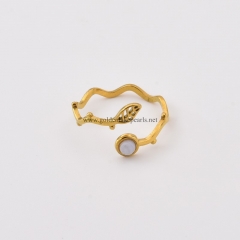 Blue Chalcedony Gold Plated Stainless Steel Wave Leaf Open Finger Rings, Stone Approx 3mm, Sell by Piece