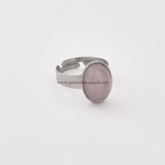 Rose Quartz Stainless Steel Adjustable Finger Rings, Stone Approx 10x14mm, Sell by Piece