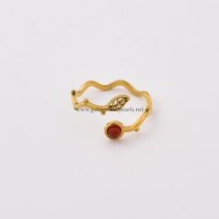 Red Agate Gold Plated Stainless Steel Wave Leaf Open Finger Rings, Stone Approx 3mm, Sell by Piece