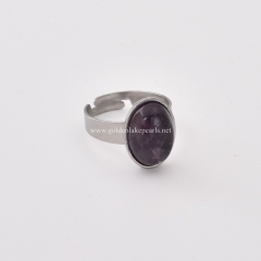 Amethyst Stainless Steel Adjustable Finger Rings, Stone Approx 10x14mm, Sell by Piece