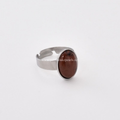 Mahogany Obsidian Stainless Steel Adjustable Finger Rings, Stone Approx 10x14mm, Sell by Piece
