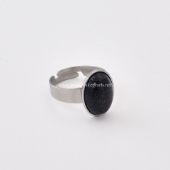 Blue Sandstone Stainless Steel Adjustable Finger Rings, Stone Approx 10x14mm, Sell by Piece