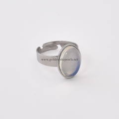 Opalite Stainless Steel Adjustable Finger Rings, Stone Approx 10x14mm, Sell by Piece