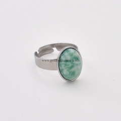 Green Spot Jasper Stainless Steel Adjustable Finger Rings, Stone Approx 10x14mm, Sell by Piece