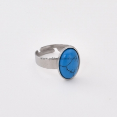 Synthetic Blue Turquoise Stainless Steel Adjustable Finger Rings, Stone Approx 10x14mm, Sell by Piece