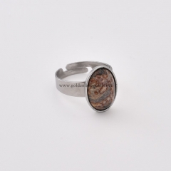 Red Leopardskin Jasper Stainless Steel Adjustable Finger Rings, Stone Approx 10x14mm, Sell by Piece
