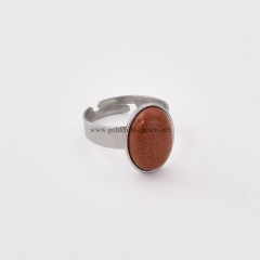 Gold Sandstone Stainless Steel Adjustable Finger Rings, Stone Approx 10x14mm, Sell by Piece