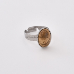 Picture Jasper Stainless Steel Adjustable Finger Rings, Stone Approx 10x14mm, Sell by Piece