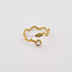 Howlite Gold Plated Stainless Steel Wave Leaf Open Finger Rings, Stone Approx 3mm, Sell by Piece