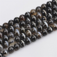 Coffee Black Agate Line Pattern Plain Rounds, Approx 10mm, Approx 38cm/strand