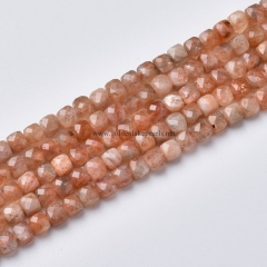 Sunstone Faceted Cubes, Approx 4mm, Approx 38cm/strand