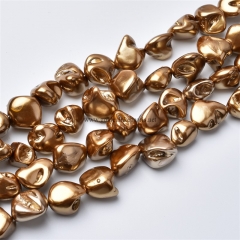 Golden Brown Shell Pearl Nugget, Approx 12-18mm, Approx 38cm/strand