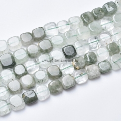 Green Rutilated Quartz Irregular Squares, Approx 10-11mm, Approx 38cm/strand