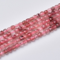 Ruby Strawberry Quartz Faceted Cubes, Approx 4mm, Approx 38cm/strand