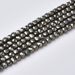 Pyrite Faceted Cubes, Approx 4mm, Approx 38cm/strand