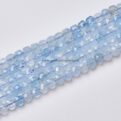 Aquamarine Faceted Cubes, Approx 4mm, Approx 38cm/strand