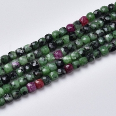 Ruby Zoisite Faceted Cubes, Approx 4mm, Approx 38cm/strand